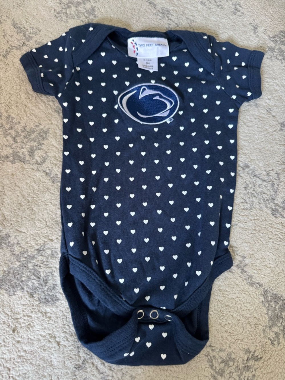 Two Feet Ahead Navy Heart-Print Baby Bodysuit with Penn State Logo